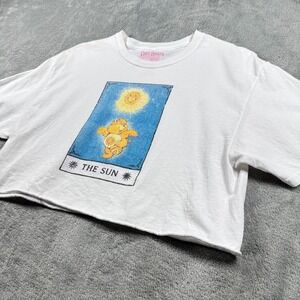 Care Bears "The Sun" Y2K Cropped Graphic‎ Tee Women's M White Yellow Bear 2000s